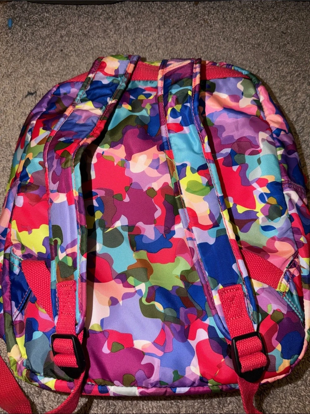 Kipling Multicolor Camo 15in Laptop Backpack with Bright Pink Accents